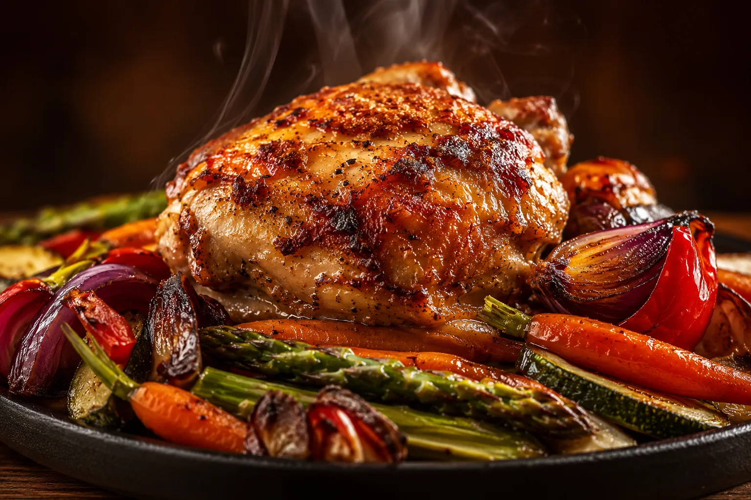 Pollo asado a la brasa con verduras de temporada, Milonga's